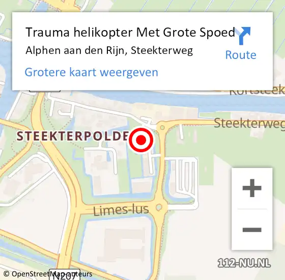 Locatie op kaart van de 112 melding: Trauma helikopter Met Grote Spoed Naar Alphen aan den Rijn, Steekterweg op 4 augustus 2023 21:47