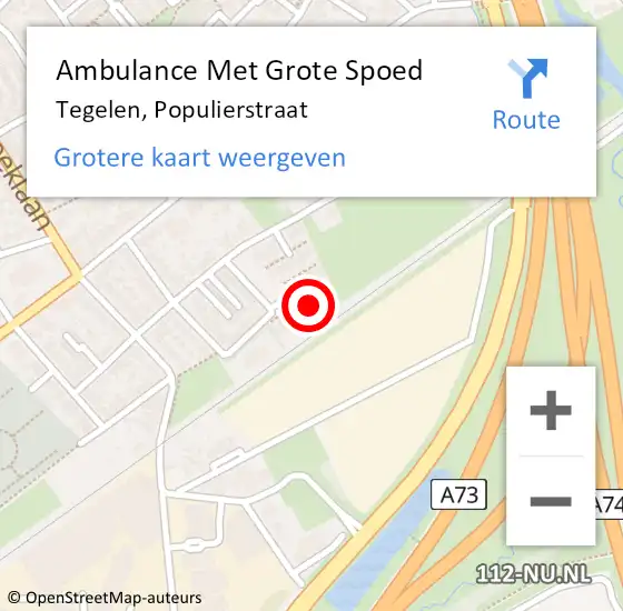 Locatie op kaart van de 112 melding: Ambulance Met Grote Spoed Naar Tegelen, Populierstraat op 3 september 2014 22:19