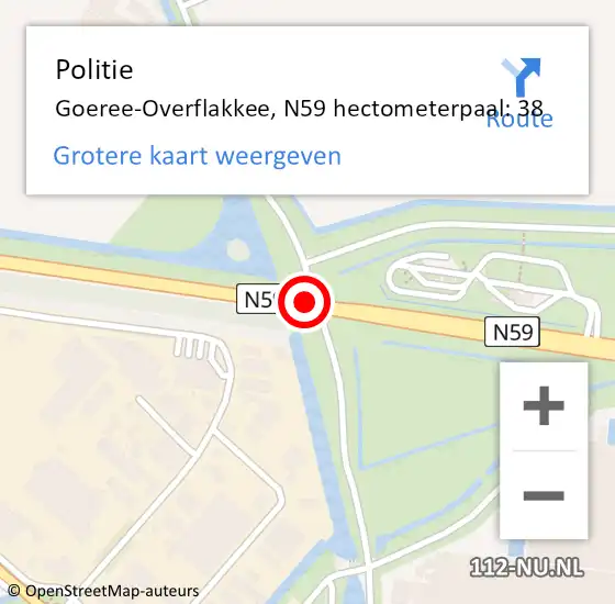 Locatie op kaart van de 112 melding: Politie Goeree-Overflakkee, N59 hectometerpaal: 38 op 4 augustus 2023 22:46