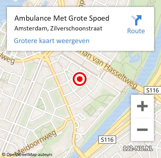 Locatie op kaart van de 112 melding: Ambulance Met Grote Spoed Naar Amsterdam, Zilverschoonstraat op 4 augustus 2023 23:02