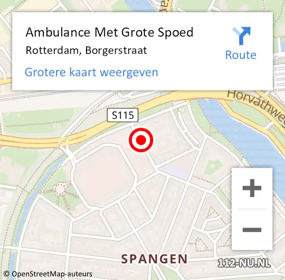 Locatie op kaart van de 112 melding: Ambulance Met Grote Spoed Naar Rotterdam, Borgerstraat op 4 augustus 2023 23:31