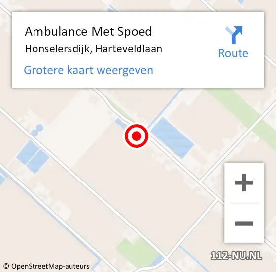 Locatie op kaart van de 112 melding: Ambulance Met Spoed Naar Honselersdijk, Harteveldlaan op 4 augustus 2023 23:45