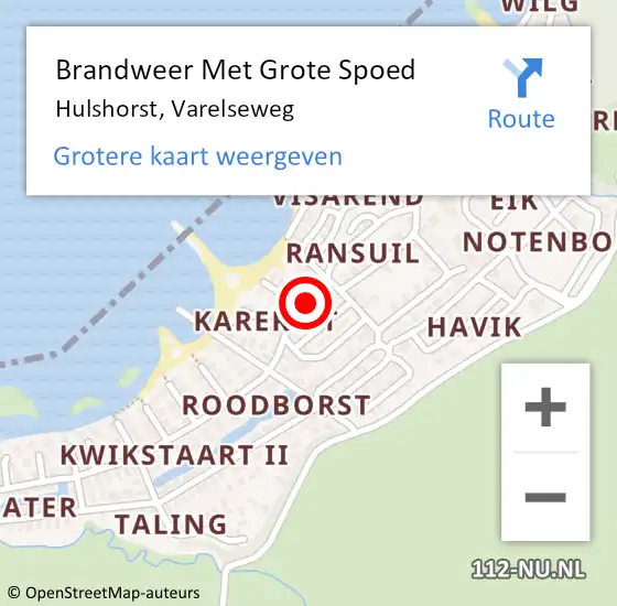 Locatie op kaart van de 112 melding: Brandweer Met Grote Spoed Naar Hulshorst, Varelseweg op 4 augustus 2023 23:49