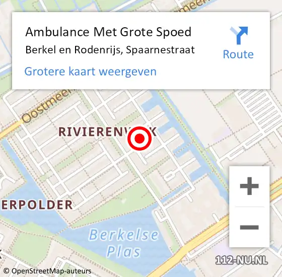 Locatie op kaart van de 112 melding: Ambulance Met Grote Spoed Naar Berkel en Rodenrijs, Spaarnestraat op 4 augustus 2023 23:58