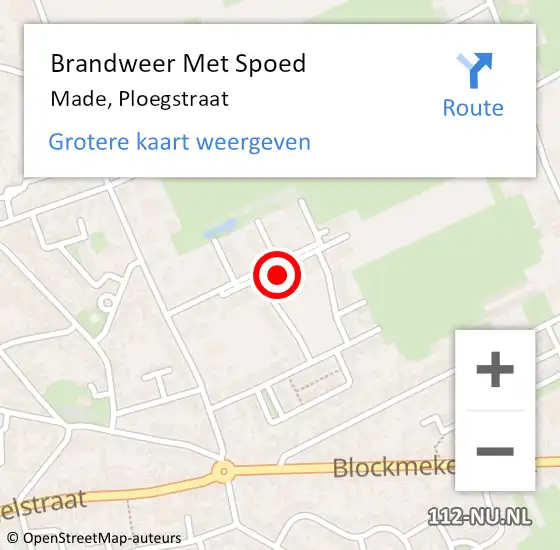 Locatie op kaart van de 112 melding: Brandweer Met Spoed Naar Made, Ploegstraat op 5 augustus 2023 00:00