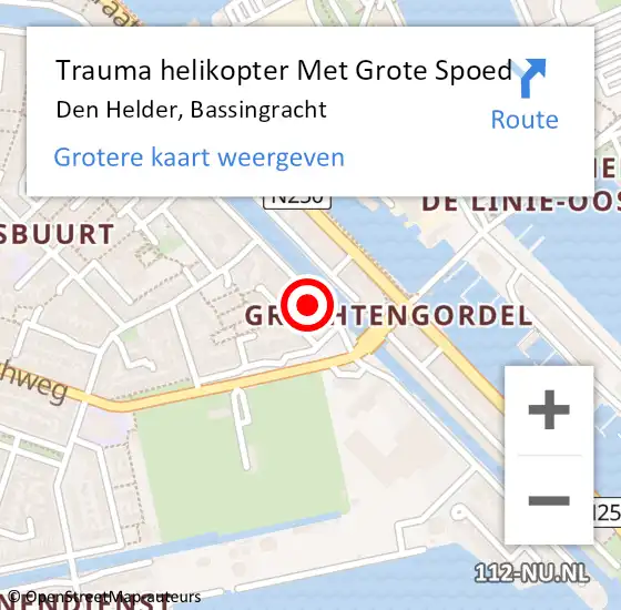 Locatie op kaart van de 112 melding: Trauma helikopter Met Grote Spoed Naar Den Helder, Bassingracht op 5 augustus 2023 00:04