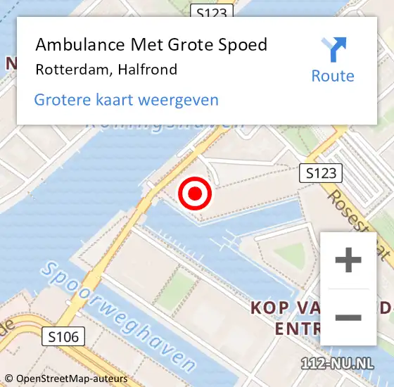 Locatie op kaart van de 112 melding: Ambulance Met Grote Spoed Naar Rotterdam, Halfrond op 5 augustus 2023 00:23