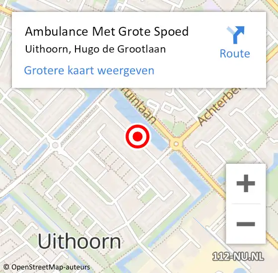 Locatie op kaart van de 112 melding: Ambulance Met Grote Spoed Naar Uithoorn, Hugo de Grootlaan op 5 augustus 2023 00:28