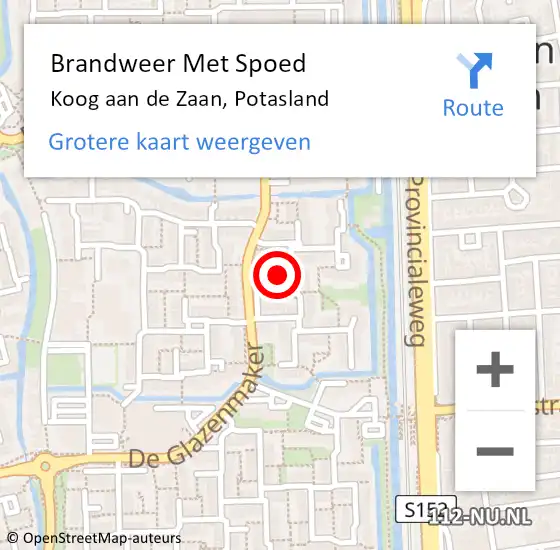 Locatie op kaart van de 112 melding: Brandweer Met Spoed Naar Koog aan de Zaan, Potasland op 5 augustus 2023 00:37