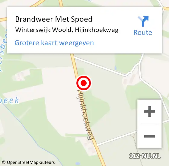 Locatie op kaart van de 112 melding: Brandweer Met Spoed Naar Winterswijk Woold, Hijinkhoekweg op 5 augustus 2023 00:53
