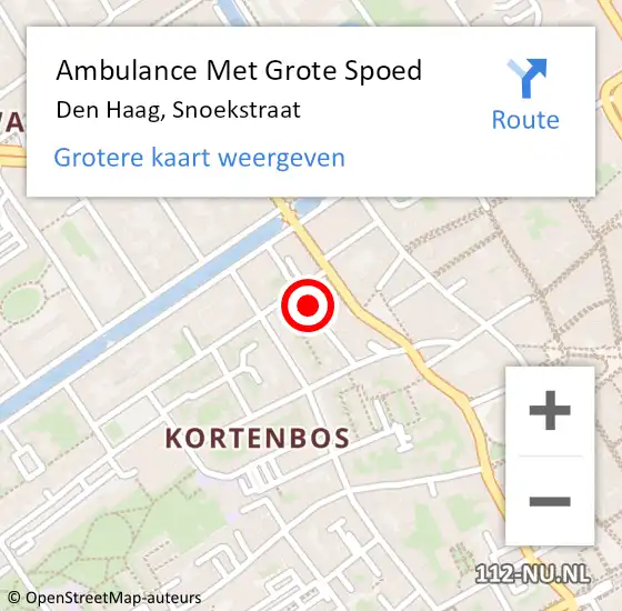 Locatie op kaart van de 112 melding: Ambulance Met Grote Spoed Naar Den Haag, Snoekstraat op 5 augustus 2023 01:09