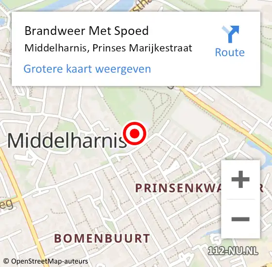 Locatie op kaart van de 112 melding: Brandweer Met Spoed Naar Middelharnis, Prinses Marijkestraat op 5 augustus 2023 01:31