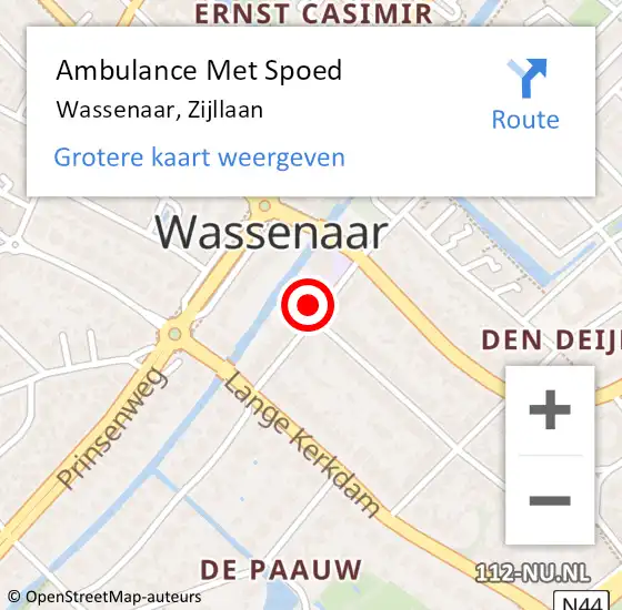 Locatie op kaart van de 112 melding: Ambulance Met Spoed Naar Wassenaar, Zijllaan op 5 augustus 2023 01:38