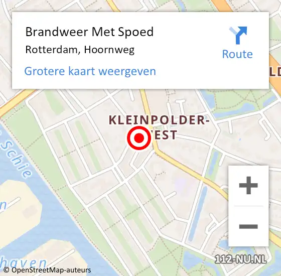 Locatie op kaart van de 112 melding: Brandweer Met Spoed Naar Rotterdam, Hoornweg op 5 augustus 2023 02:05