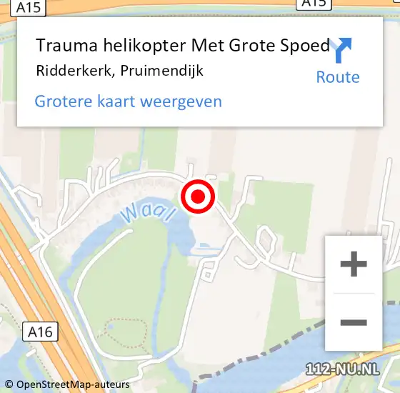 Locatie op kaart van de 112 melding: Trauma helikopter Met Grote Spoed Naar Ridderkerk, Pruimendijk op 5 augustus 2023 02:05