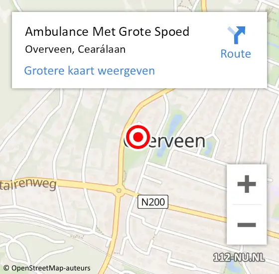 Locatie op kaart van de 112 melding: Ambulance Met Grote Spoed Naar Overveen, Cearálaan op 5 augustus 2023 02:55