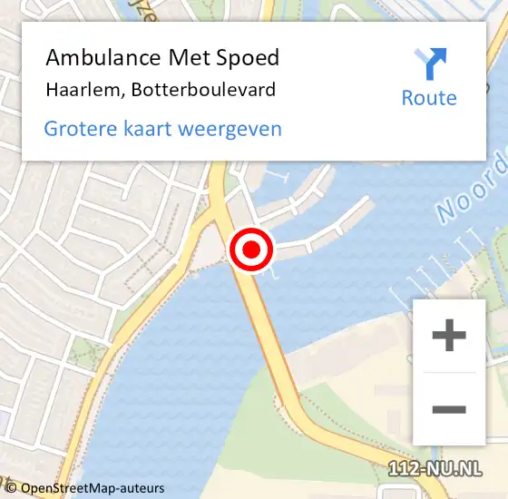 Locatie op kaart van de 112 melding: Ambulance Met Spoed Naar Haarlem, Botterboulevard op 5 augustus 2023 03:08