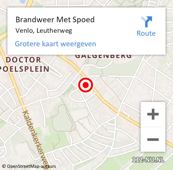 Locatie op kaart van de 112 melding: Brandweer Met Spoed Naar Venlo, Leutherweg op 5 augustus 2023 03:58