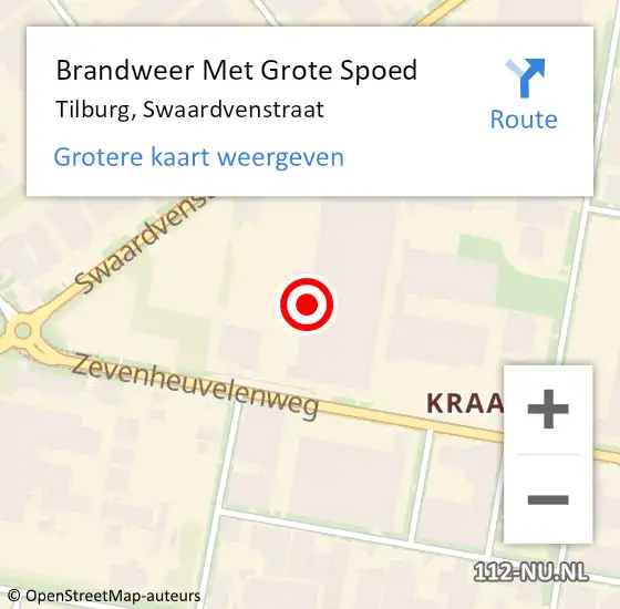 Locatie op kaart van de 112 melding: Brandweer Met Grote Spoed Naar Tilburg, Swaardvenstraat op 5 augustus 2023 04:55