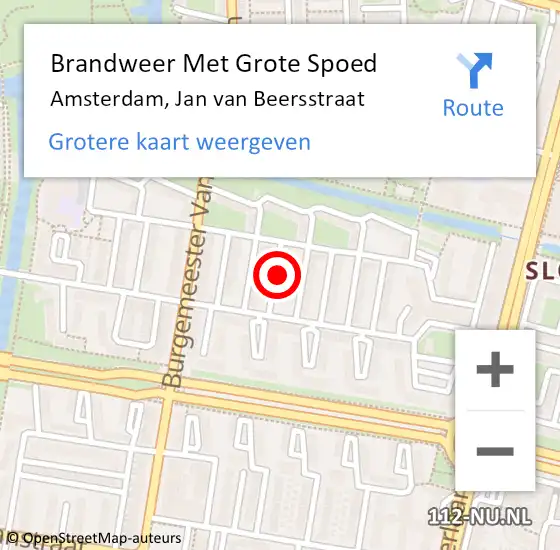 Locatie op kaart van de 112 melding: Brandweer Met Grote Spoed Naar Amsterdam, Jan van Beersstraat op 5 augustus 2023 05:02