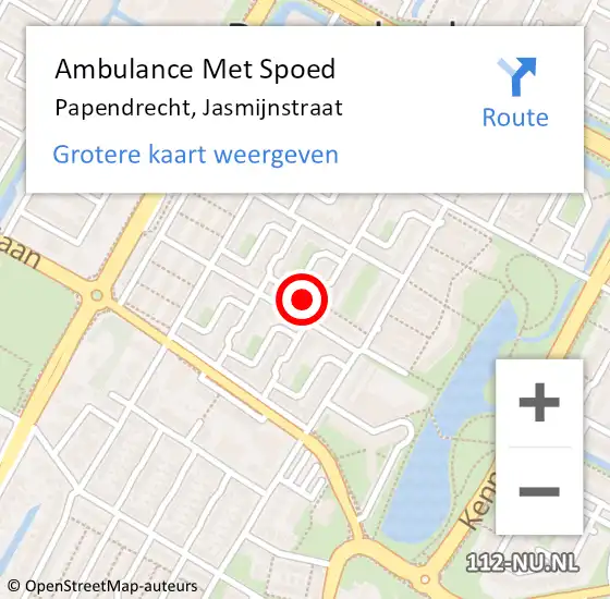 Locatie op kaart van de 112 melding: Ambulance Met Spoed Naar Papendrecht, Jasmijnstraat op 5 augustus 2023 05:36