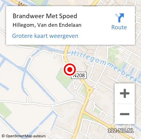 Locatie op kaart van de 112 melding: Brandweer Met Spoed Naar Hillegom, Van den Endelaan op 5 augustus 2023 05:52