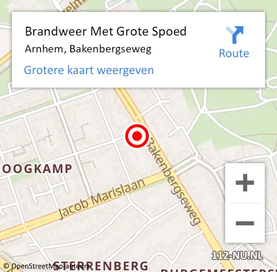 Locatie op kaart van de 112 melding: Brandweer Met Grote Spoed Naar Arnhem, Bakenbergseweg op 5 augustus 2023 08:12