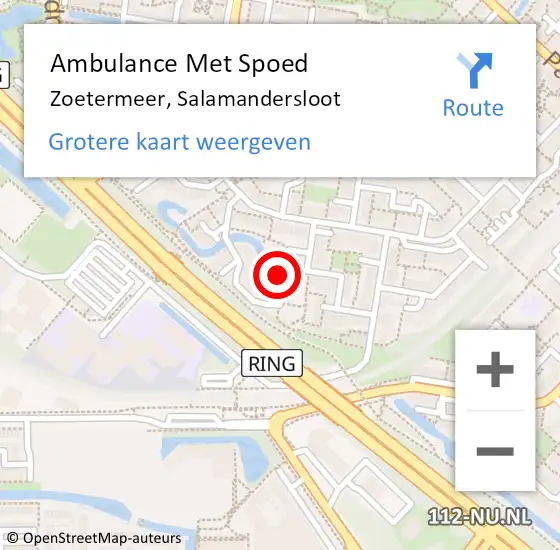 Locatie op kaart van de 112 melding: Ambulance Met Spoed Naar Zoetermeer, Salamandersloot op 5 augustus 2023 09:44