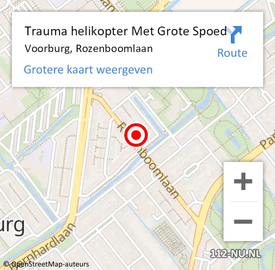 Locatie op kaart van de 112 melding: Trauma helikopter Met Grote Spoed Naar Voorburg, Rozenboomlaan op 5 augustus 2023 09:47