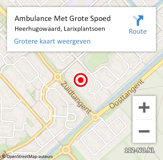 Locatie op kaart van de 112 melding: Ambulance Met Grote Spoed Naar Heerhugowaard, Larixplantsoen op 5 augustus 2023 10:41