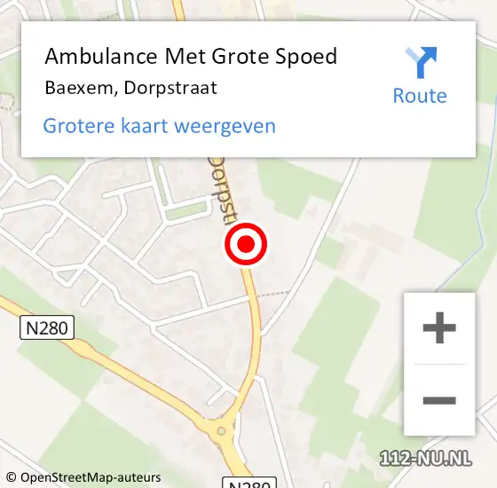 Locatie op kaart van de 112 melding: Ambulance Met Grote Spoed Naar Baexem, Dorpstraat op 3 september 2014 23:22