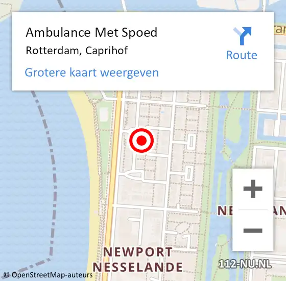 Locatie op kaart van de 112 melding: Ambulance Met Spoed Naar Rotterdam, Caprihof op 5 augustus 2023 11:18