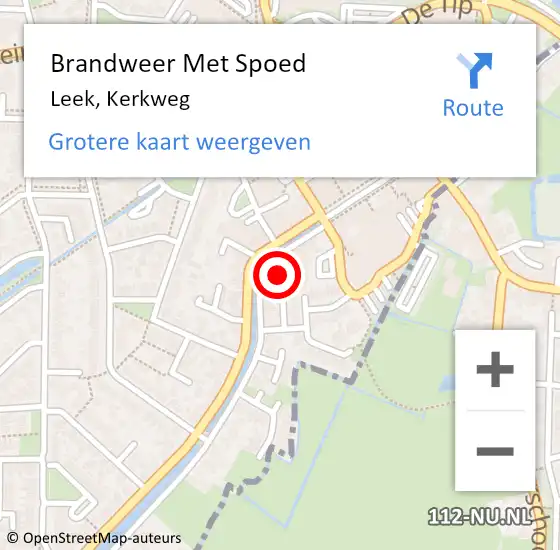 Locatie op kaart van de 112 melding: Brandweer Met Spoed Naar Leek, Kerkweg op 5 augustus 2023 11:29