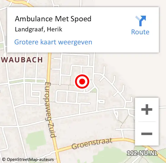 Locatie op kaart van de 112 melding: Ambulance Met Spoed Naar Landgraaf, Herik op 3 september 2014 23:27