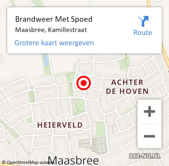 Locatie op kaart van de 112 melding: Brandweer Met Spoed Naar Maasbree, Kamillestraat op 5 augustus 2023 11:55