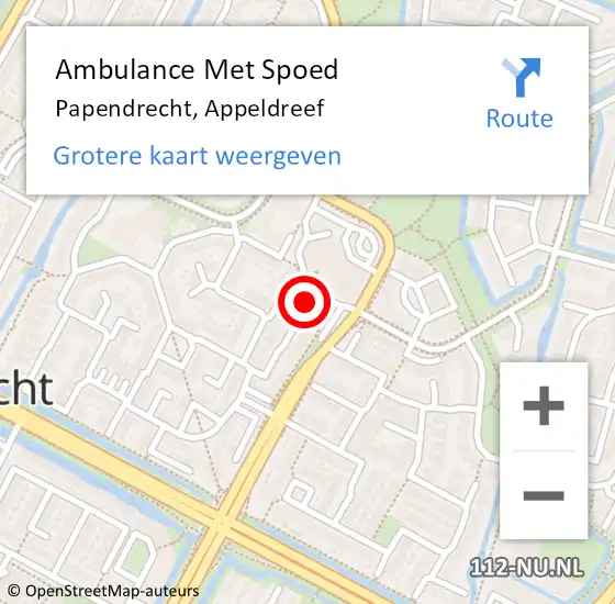 Locatie op kaart van de 112 melding: Ambulance Met Spoed Naar Papendrecht, Appeldreef op 5 augustus 2023 12:05
