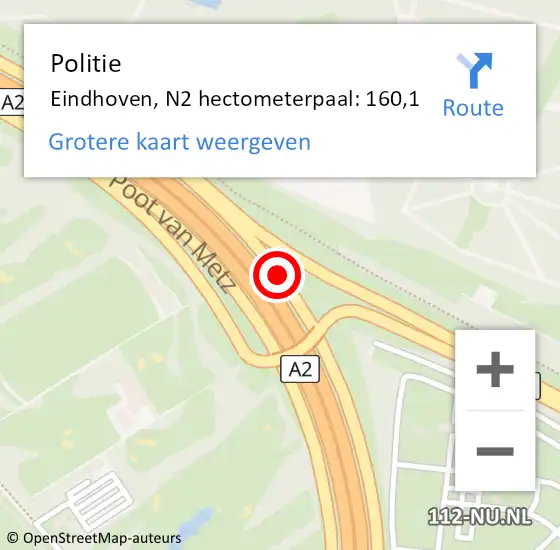 Locatie op kaart van de 112 melding: Politie Eindhoven, N2 hectometerpaal: 160,1 op 5 augustus 2023 12:26