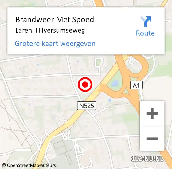 Locatie op kaart van de 112 melding: Brandweer Met Spoed Naar Laren, Hilversumseweg op 5 augustus 2023 12:37