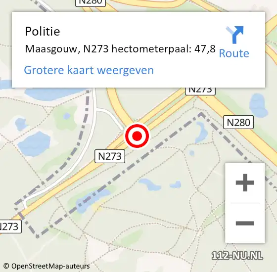 Locatie op kaart van de 112 melding: Politie Maasgouw, N273 hectometerpaal: 47,8 op 5 augustus 2023 13:16