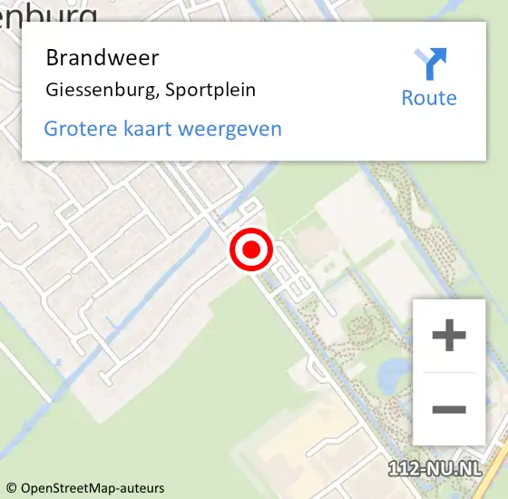 Locatie op kaart van de 112 melding: Brandweer Giessenburg, Sportplein op 5 augustus 2023 13:27