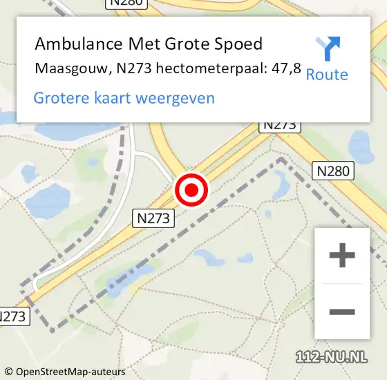 Locatie op kaart van de 112 melding: Ambulance Met Grote Spoed Naar Maasgouw, N273 hectometerpaal: 47,8 op 5 augustus 2023 13:29