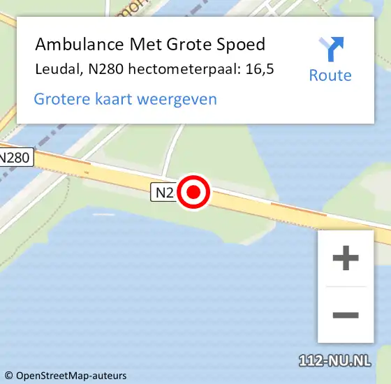 Locatie op kaart van de 112 melding: Ambulance Met Grote Spoed Naar Leudal, N280 hectometerpaal: 16,5 op 5 augustus 2023 13:43