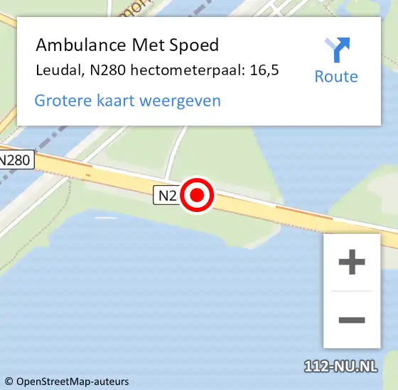 Locatie op kaart van de 112 melding: Ambulance Met Spoed Naar Leudal, N280 hectometerpaal: 16,5 op 5 augustus 2023 13:44