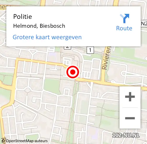 Locatie op kaart van de 112 melding: Politie Helmond, Biesbosch op 5 augustus 2023 14:00