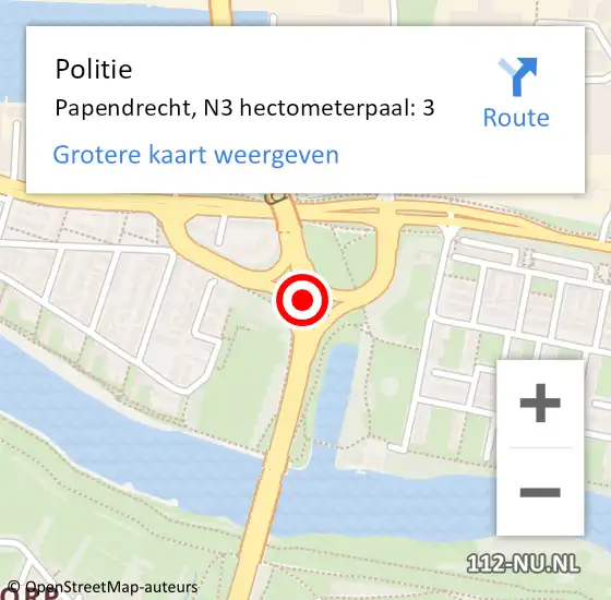 Locatie op kaart van de 112 melding: Politie Papendrecht, N3 hectometerpaal: 3 op 5 augustus 2023 14:50