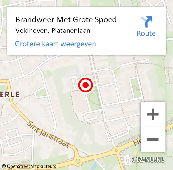 Locatie op kaart van de 112 melding: Brandweer Met Grote Spoed Naar Veldhoven, Platanenlaan op 5 augustus 2023 15:13