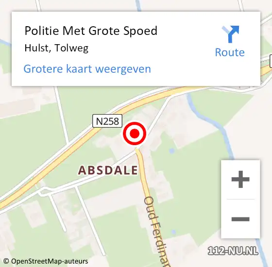 Locatie op kaart van de 112 melding: Politie Met Grote Spoed Naar Hulst, Tolweg op 5 augustus 2023 15:25