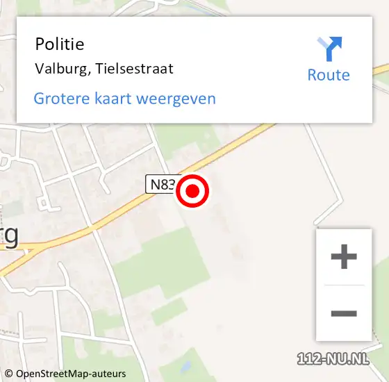 Locatie op kaart van de 112 melding: Politie Valburg, Tielsestraat op 5 augustus 2023 15:50