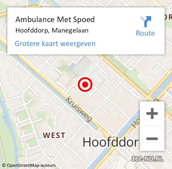 Locatie op kaart van de 112 melding: Ambulance Met Spoed Naar Hoofddorp, Manegelaan op 5 augustus 2023 15:54