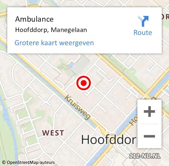 Locatie op kaart van de 112 melding: Ambulance Hoofddorp, Manegelaan op 5 augustus 2023 15:58